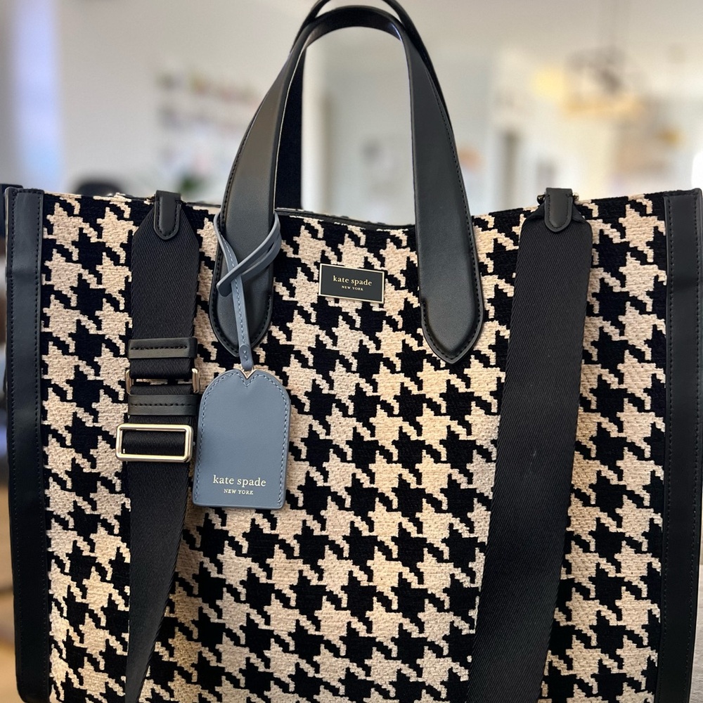 Kate Spade Manhattan Houndstooth Tote in Black and Cream